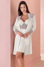 Espuar Begonia Series Lace Detailed 2 Pieces Satin Nightgown Set - Görsel 4