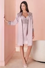 Espuar Begonia Series Lace Detailed 2 Pieces Satin Nightgown Set - Görsel 9