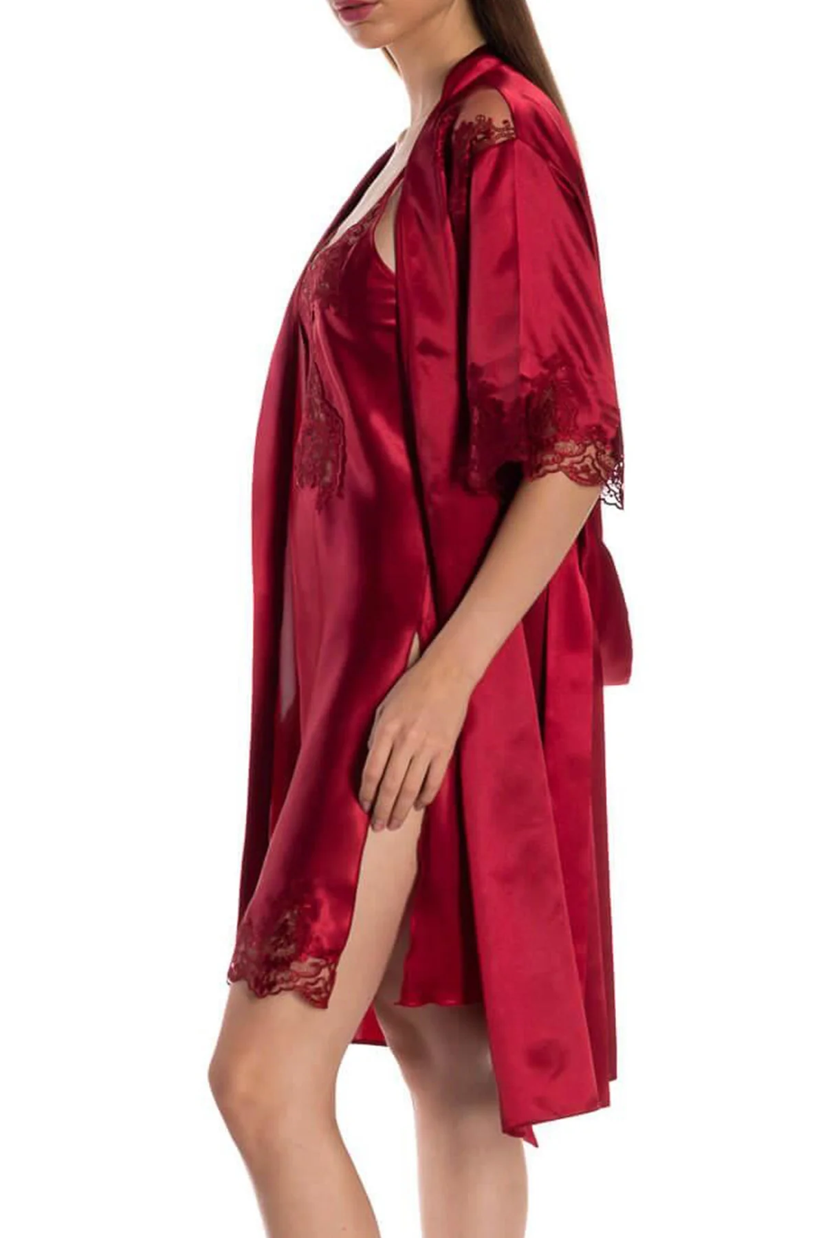 Espuar Jasmine Series Lace Detailed 2 Pieces Satin Nightgown Set - Görsel 8