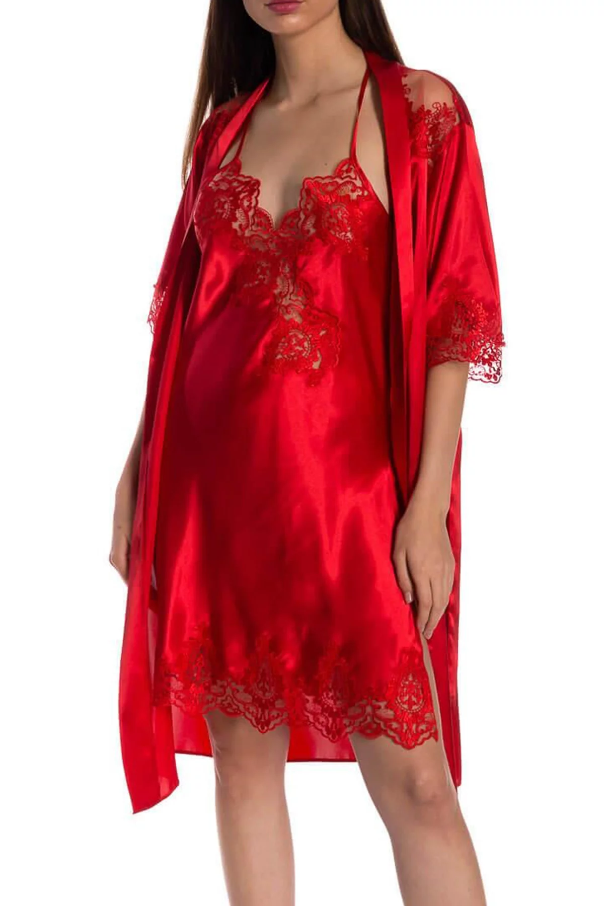 Espuar Jasmine Series Lace Detailed 2 Pieces Satin Nightgown Set - Görsel 13
