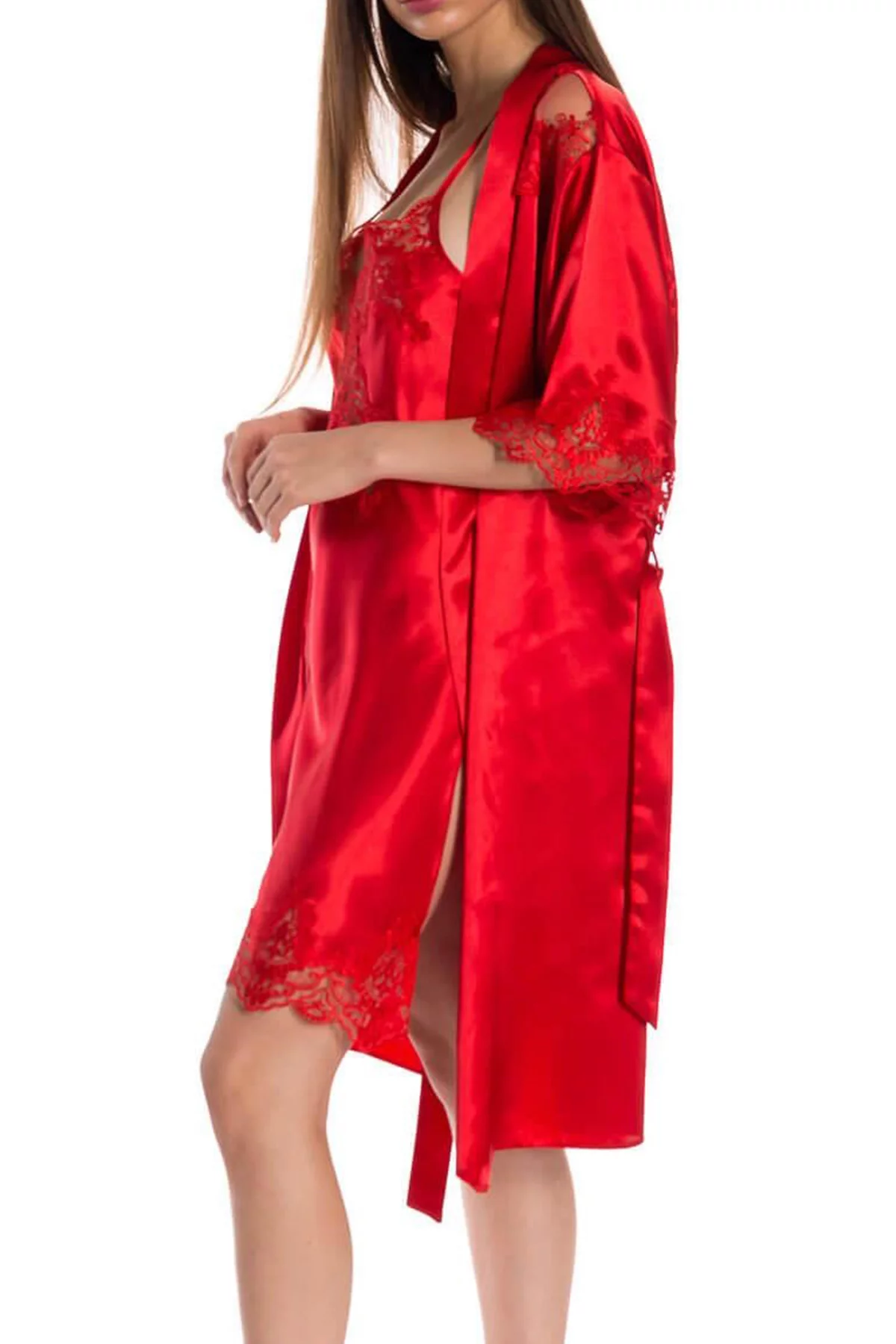 Espuar Jasmine Series Lace Detailed 2 Pieces Satin Nightgown Set - Görsel 14