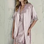 Espuar Jasmine Series Lace Detailed 2 Pieces Satin Nightgown Set