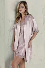 Espuar Jasmine Series Lace Detailed 2 Pieces Satin Nightgown Set
