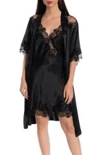 Espuar Jasmine Series Lace Detailed 2 Pieces Satin Nightgown Set - Görsel 16