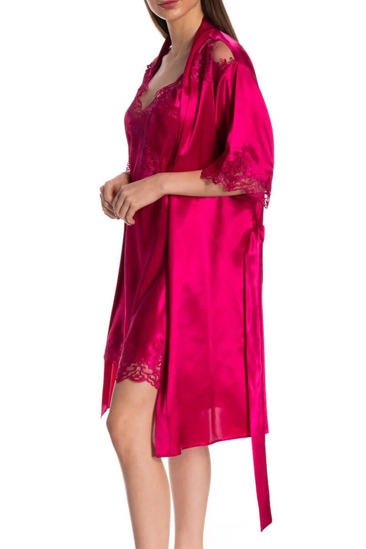 Espuar Jasmine Series Lace Detailed 2 Pieces Satin Nightgown Set - Görsel 11