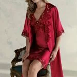 Espuar Rose Series Diamond Detailed 2 Pieces Satin Nightgown Set