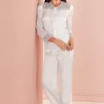 Espuar Begonia Series Button Down 2 Pieces Satin Pyjama Set