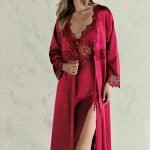 Espuar Camellia Series Diamond Detailed 2 Pieces Satin Nightgown Set