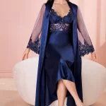 Espuar Azalea Series 2 Pieces Long Satin Nightgown Set