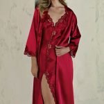 Espuar Orchid Series Lace Detailed 2 Pieces Satin Nightgown Set