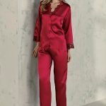 Espuar Camellia Series Button Down 2 Pieces Satin Pyjama Set