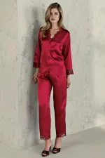 Espuar Camellia Series Button Down 2 Pieces Satin Pyjama Set