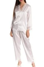 Espuar Camellia Series Button Down 2 Pieces Satin Pyjama Set - Görsel 6