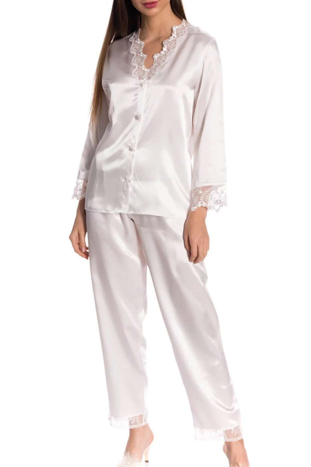 Espuar Camellia Series Button Down 2 Pieces Satin Pyjama Set - Görsel 6