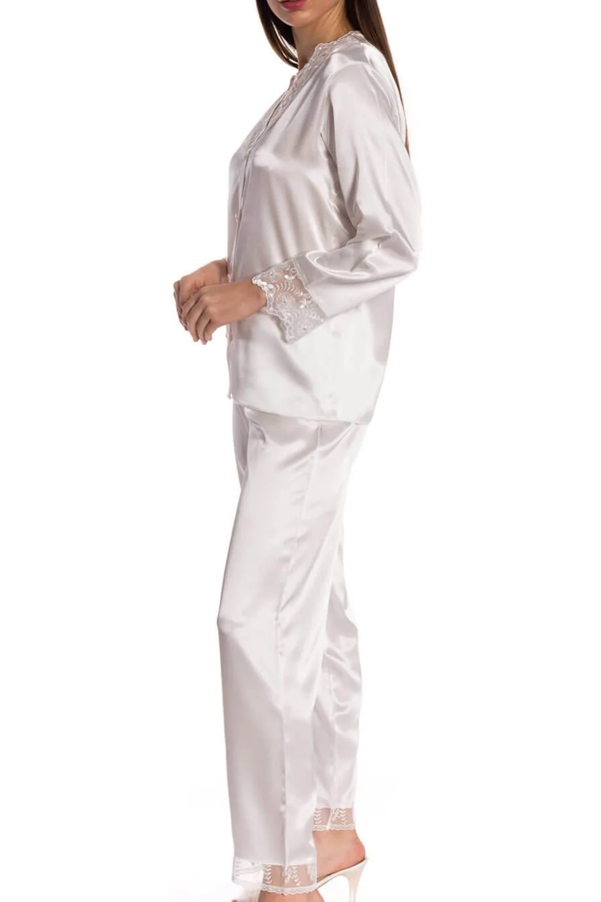 Espuar Camellia Series Button Down 2 Pieces Satin Pyjama Set - Görsel 7