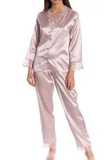 Espuar Camellia Series Button Down 2 Pieces Satin Pyjama Set - Görsel 3