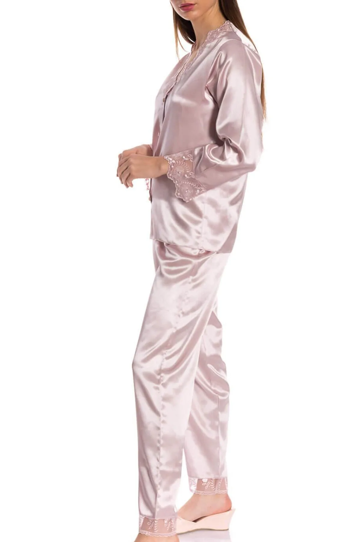 Espuar Camellia Series Button Down 2 Pieces Satin Pyjama Set - Görsel 4