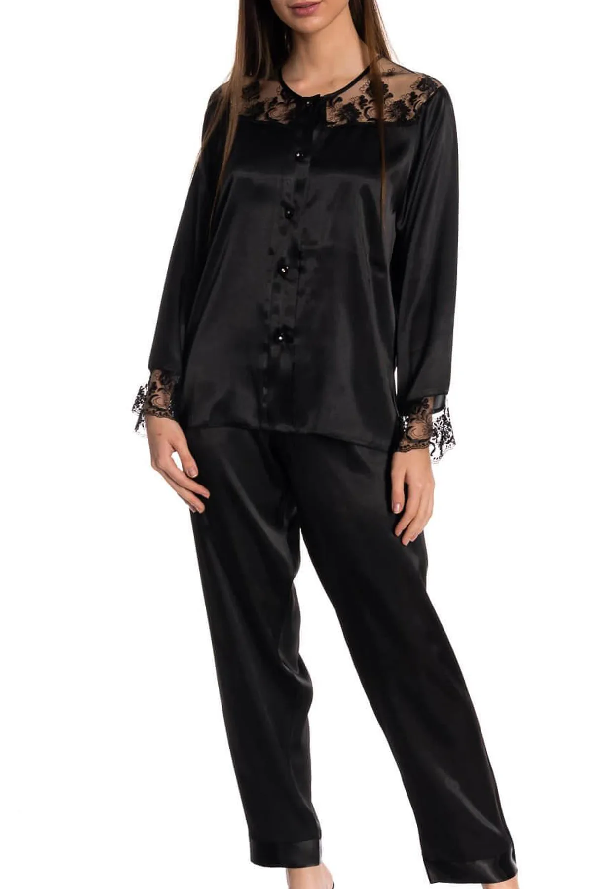 Espuar Tulipa Series Button Down 2 Pieces Satin Pyjama Set - Görsel 9