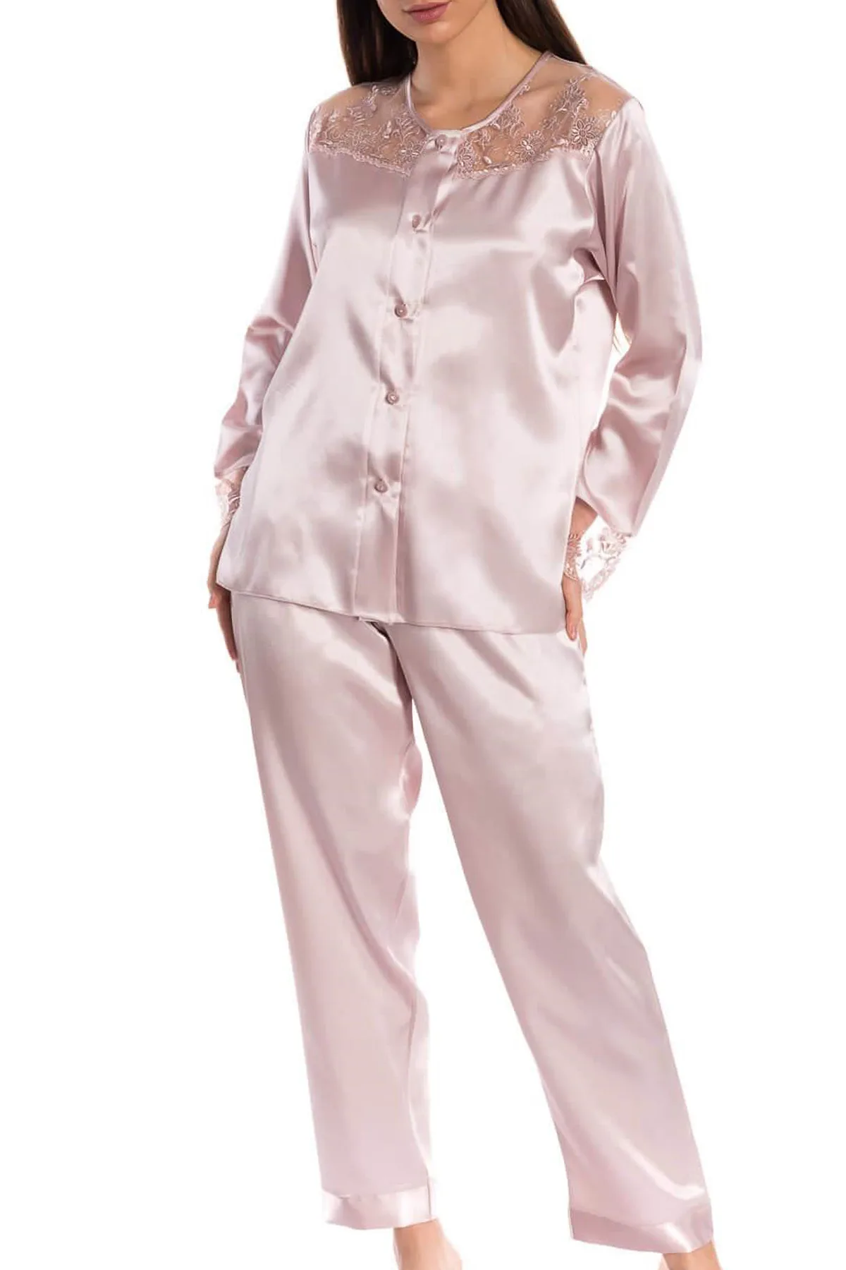 Espuar Tulipa Series Button Down 2 Pieces Satin Pyjama Set - Görsel 6