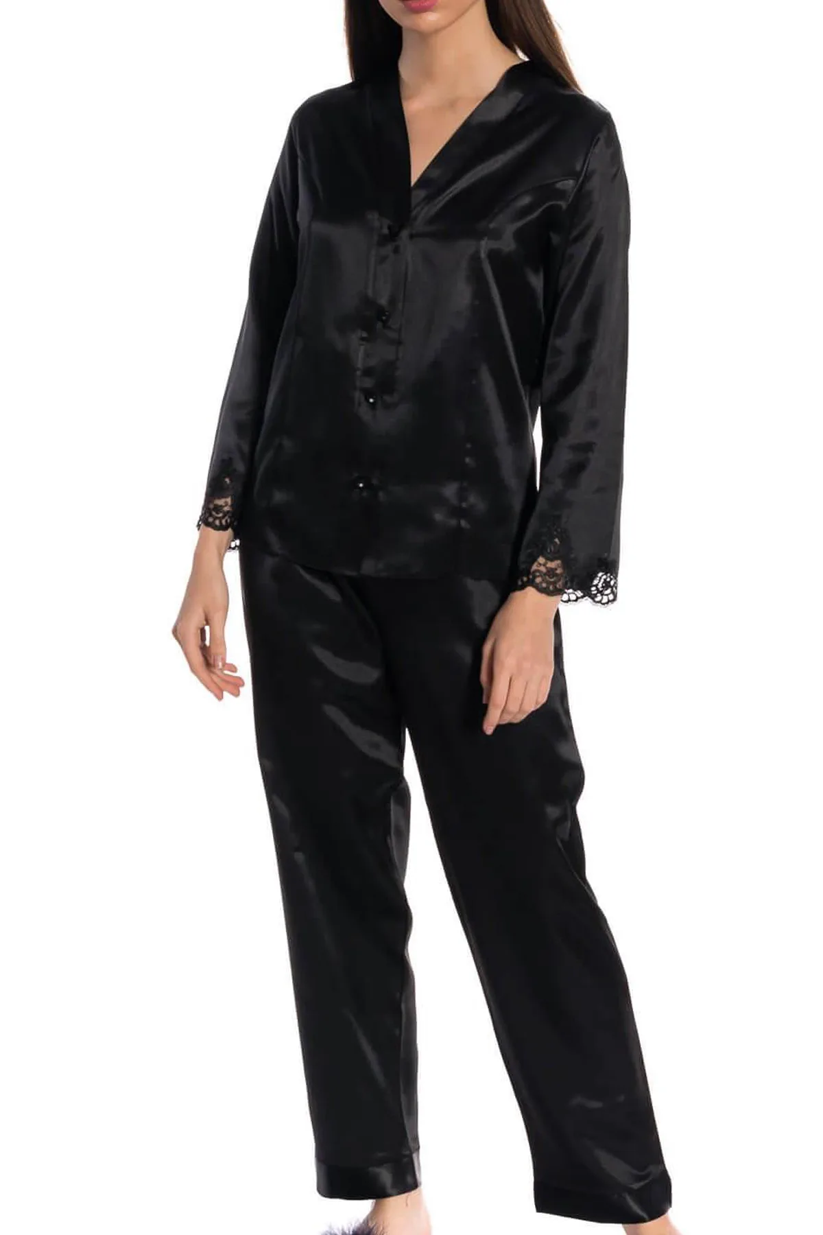 Espuar Orchid Series Button Down 2 Pieces V-Neck Satin Pyjama Set - Görsel 9