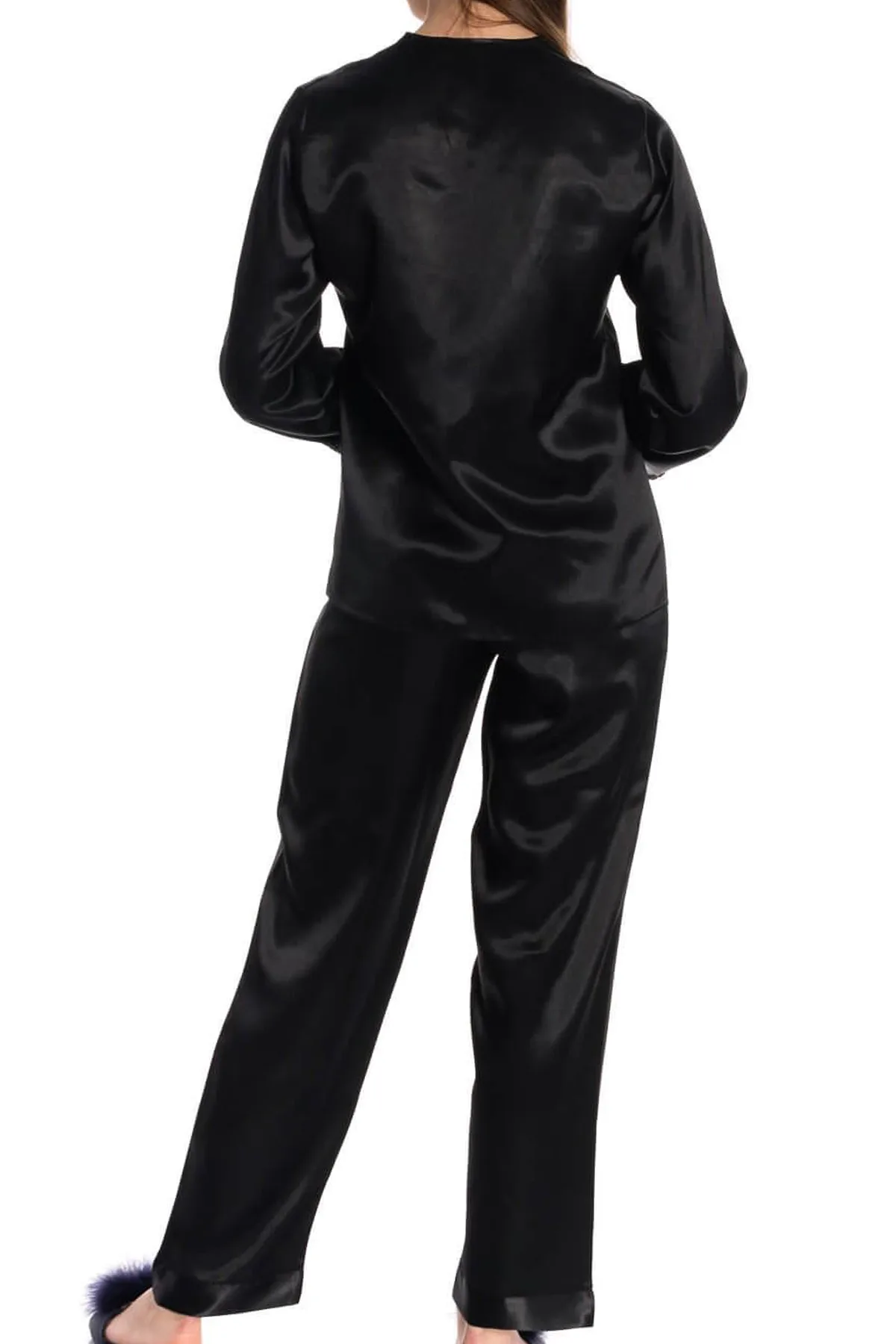 Espuar Orchid Series Button Down 2 Pieces V-Neck Satin Pyjama Set - Görsel 11