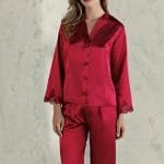 Espuar Orchid Series Button Down 2 Pieces V-Neck Satin Pyjama Set