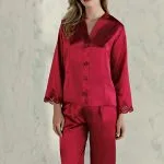 Espuar Orchid Series Button Down 2 Pieces V-Neck Satin Pyjama Set