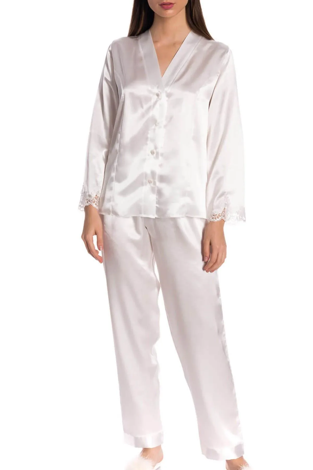 Espuar Orchid Series Button Down 2 Pieces V-Neck Satin Pyjama Set - Görsel 6