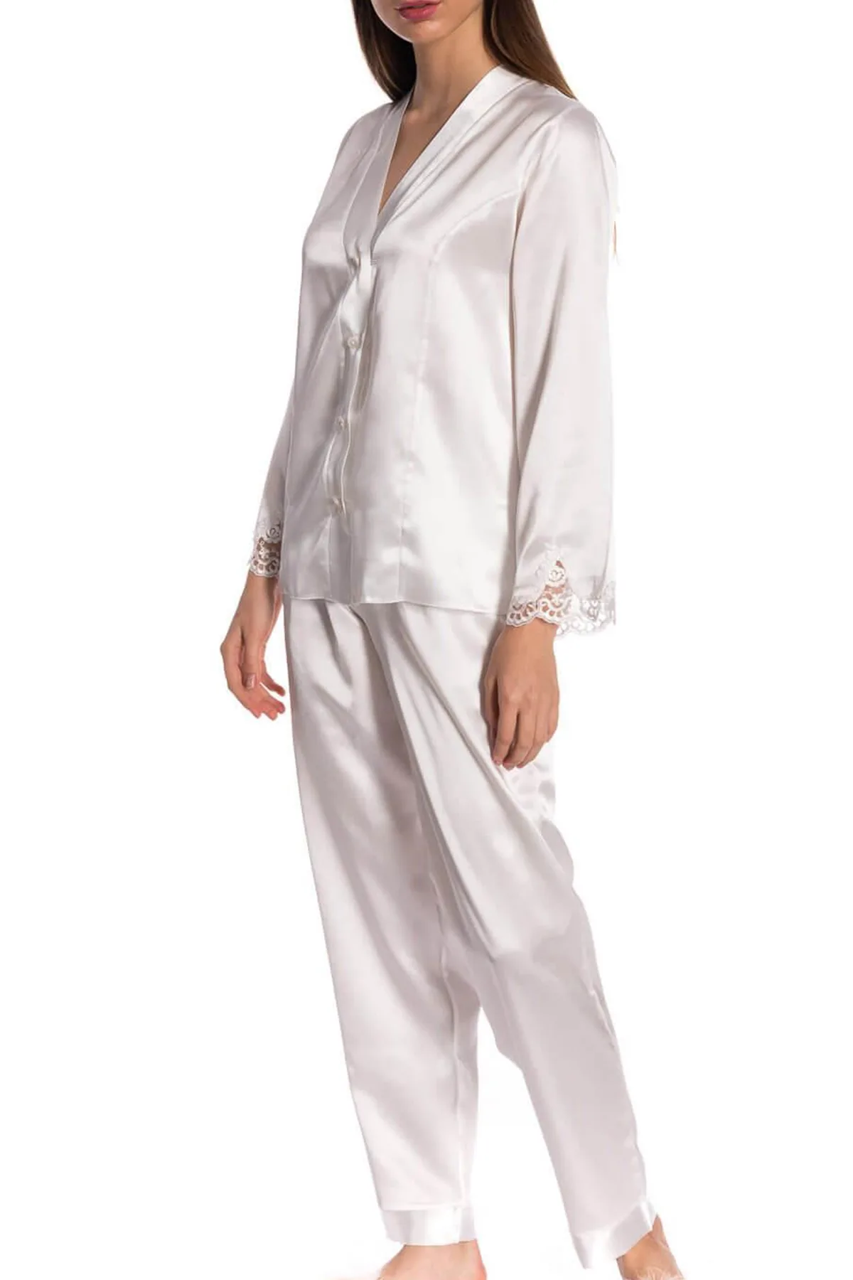 Espuar Orchid Series Button Down 2 Pieces V-Neck Satin Pyjama Set - Görsel 7