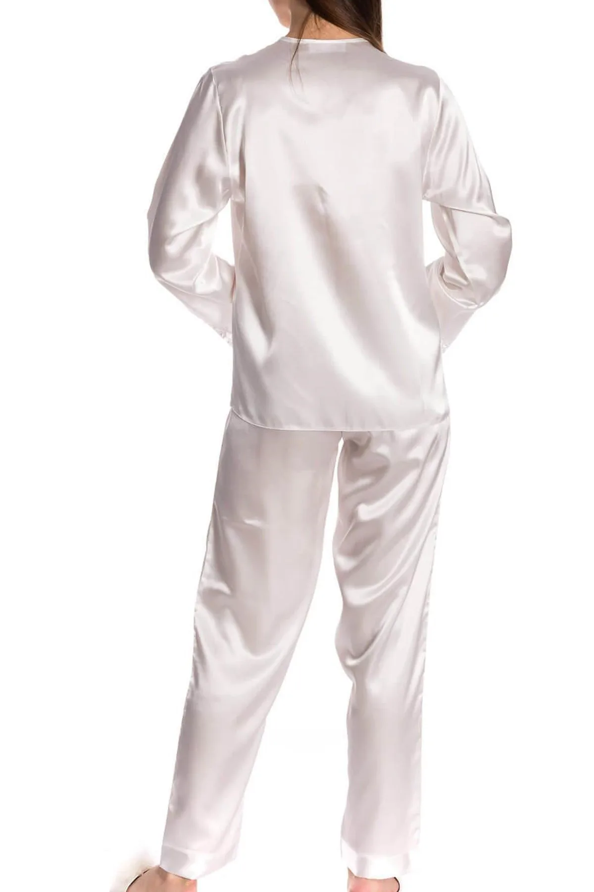 Espuar Orchid Series Button Down 2 Pieces V-Neck Satin Pyjama Set - Görsel 8