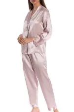 Espuar Orchid Series Button Down 2 Pieces V-Neck Satin Pyjama Set - Image 4